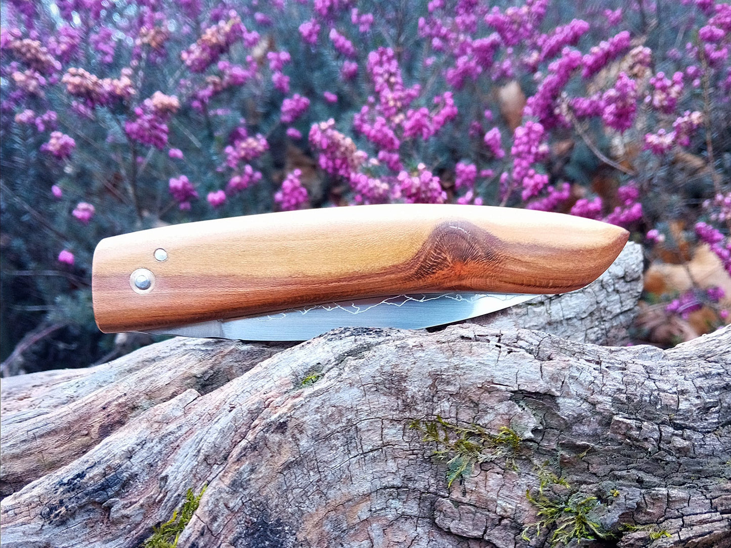 Couteau à champignons artisanal – Manche en Prunus Pyrénéen  (pièce unique)