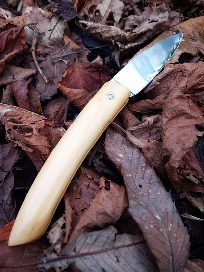 Couteau à champignons artisanal – Noyer pyrénéen & symboles du Sud (pièce unique)