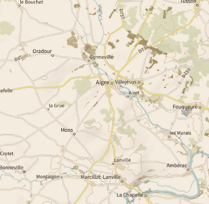 16-Charente Carte des coins à Cèpes