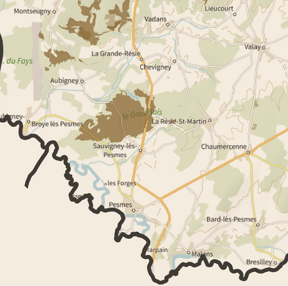 70-Haute-Saône Carte des coins à Cèpes