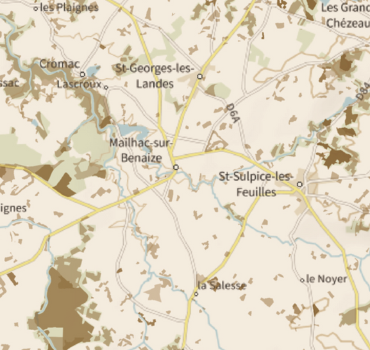 87-Haute Vienne Carte des coins à Cèpes