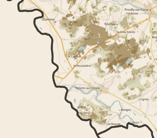 37-Indre et Loire Carte des coins à Cèpes