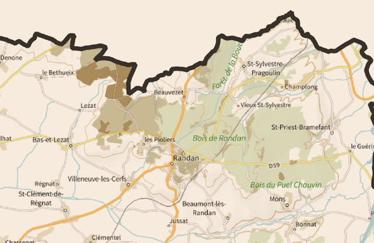 63-Puy-de-Dôme Carte des coins à Cèpes